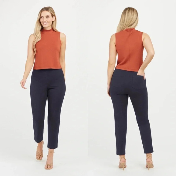 New SPANX On-the-Go Polished Ankle Slim Straight Pant Classic Navy NWT Women XS - Picture 1 of 10